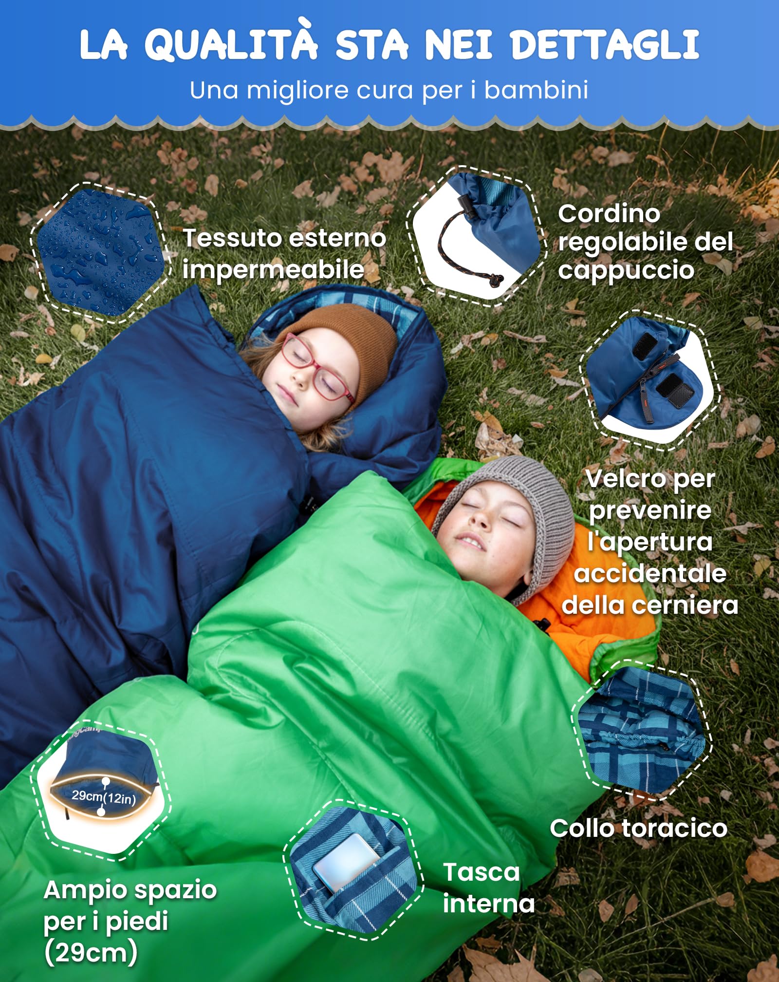 KingCamp Sacco a pelo invernale per bambini in flanella di cotone | Sacco a pelo a mummia per bambini 10-12 anni: caldo, comodo e idrorepellente – ideale per campeggio e viaggi all'aperto