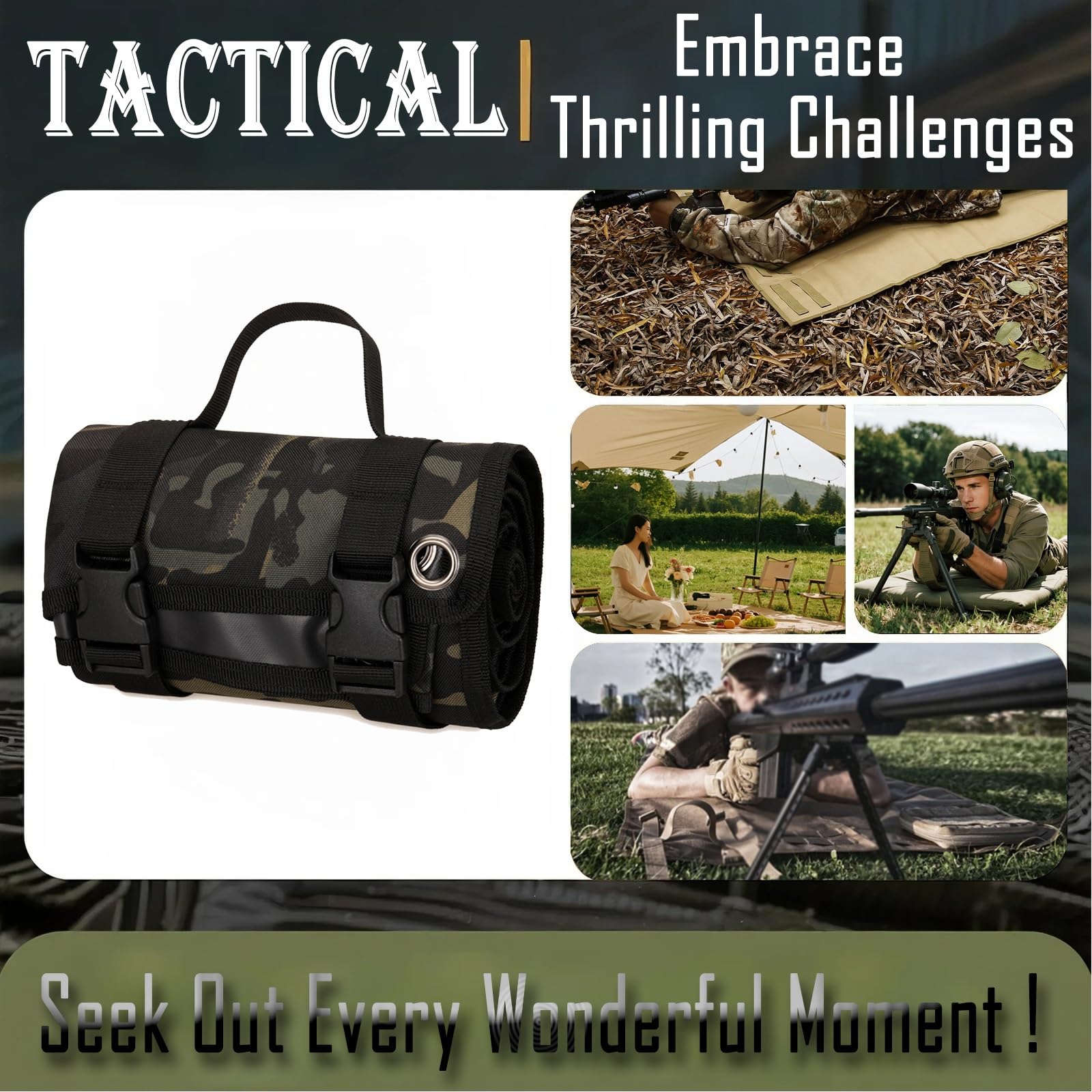 Tapis de Tir Tactique avec Surface Anti-Dérapante – Tapis Durable pour Tir, Accessoire de Chasse Portable pour Tir et Utilisation en Plein Air