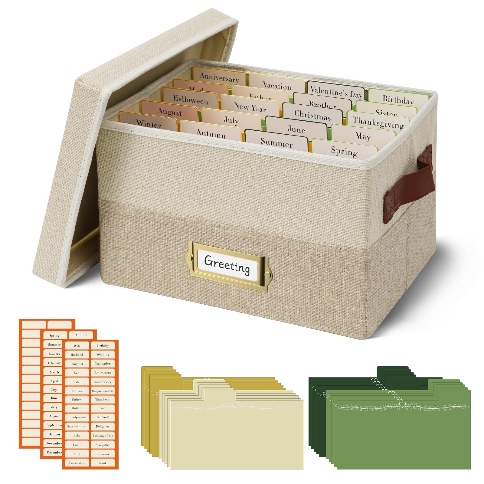 Vienrose Wenskaartorganizer opbergdoos met 20 verwijderbare verdelers, 84 zelfklevende etiketten, perfect voor foto's, enveloppen, plakboeken, papier, stickerhouder, 1 pak grasgroen