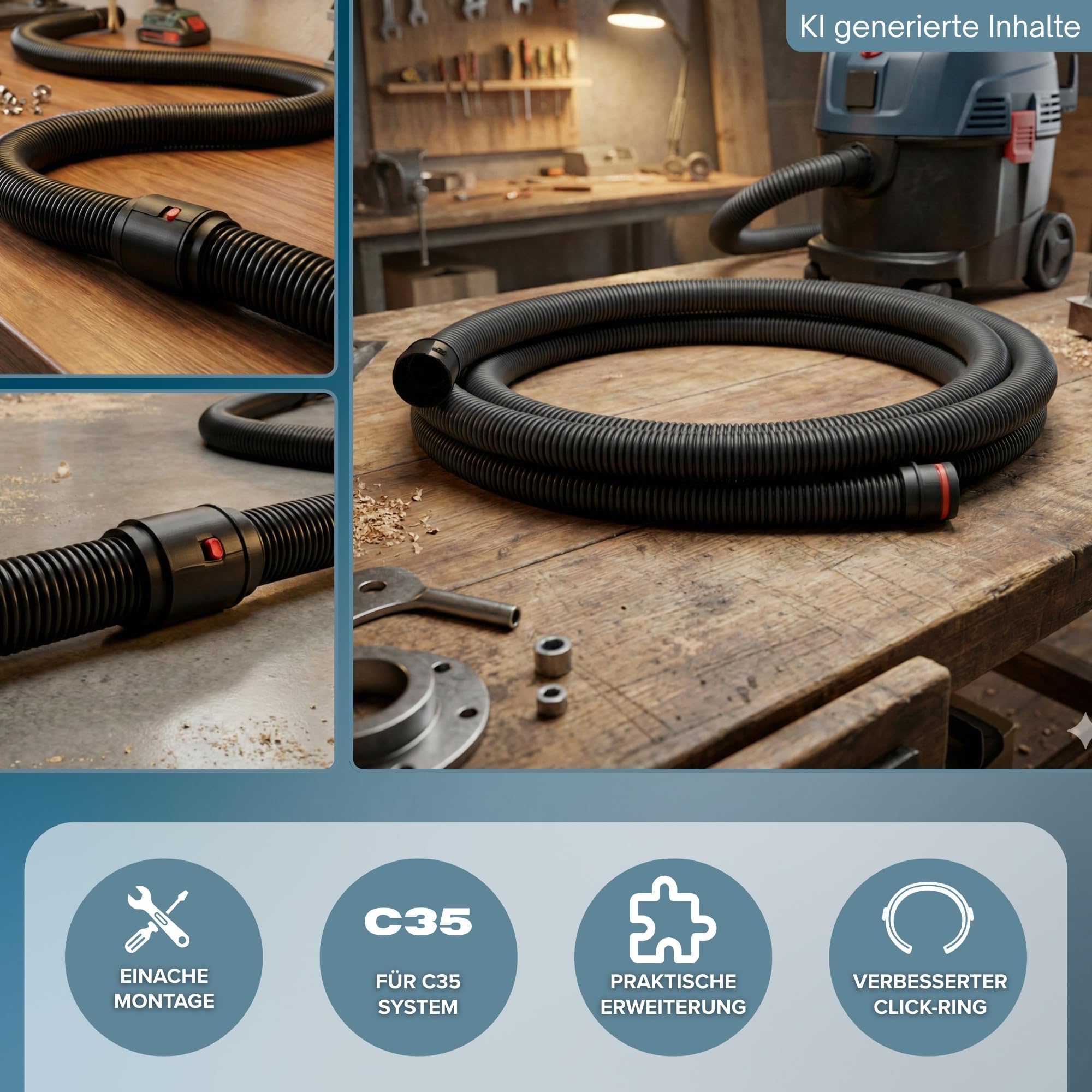 5m Staubsaugerschlauch Verlängerungsschlauch kompatibel mit Bosch Click and Clean Nass- und Trockensauger Schlauch Ersatzteil Gas 12-25 15 18V-10 35 40 55 400 A Staubsauger 5 Meter