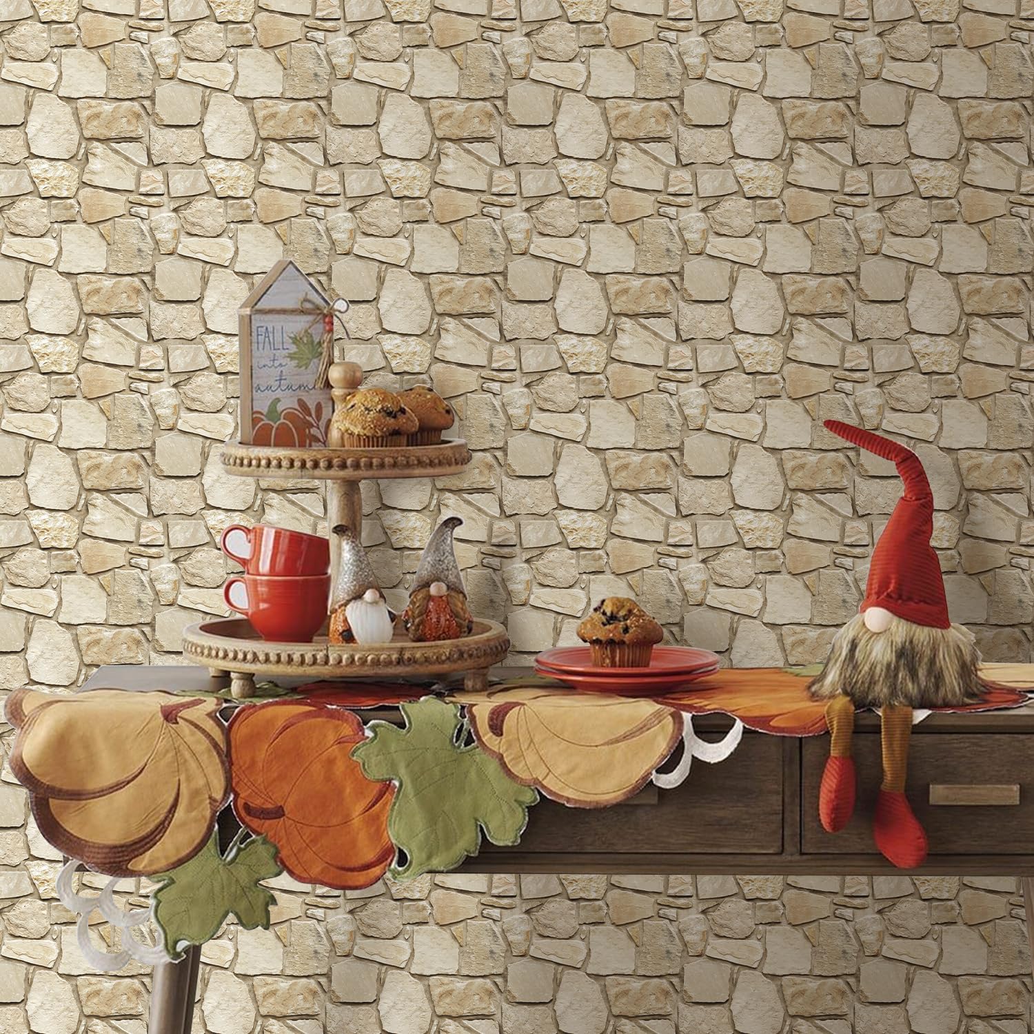 COMSTICKC Paneles de Pared 3D Autoadhesivo de Piedra, 10 Piezas 30 x 30 cm, 3D Papel Pintado, PVC Decorativo Panel de Pared de Ladrillo Adhesivos para Salón Oficina Cocina (Marrón Claro)