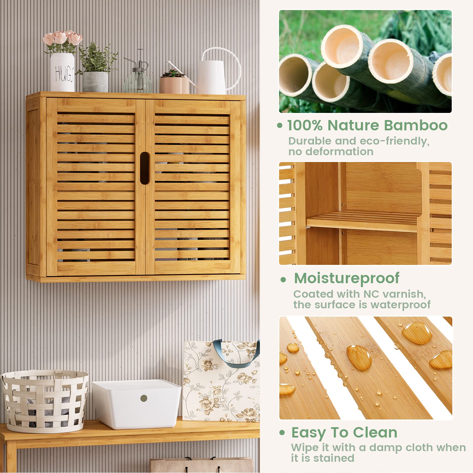 VIAGDO Bamboo Wall SpaceSaving Medicine with Doors