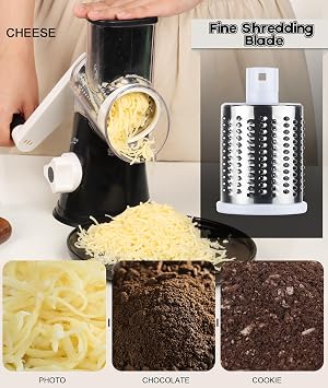 Ourokhome Rotary Cheese Grater Shredder and Hand Pull Vegetable Food Chopper for Veggie, Carrot, Garlic, Ginger, etc. to Make Salad, Hashbrown, etc.
