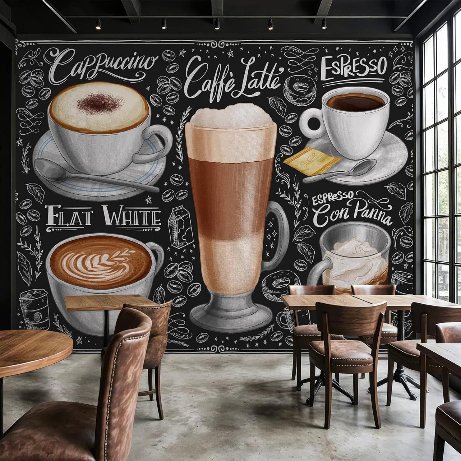 Hgjdjhnf 3D Mural Photo Mural - Wallpaper Coffee Espresso Café Barista Style Modern Wall Living Room Bedroom Dining Room Kitchen Wall Decoration Motif,200Cmx140cm Poster - Wall Sticker - Frameless Picture
