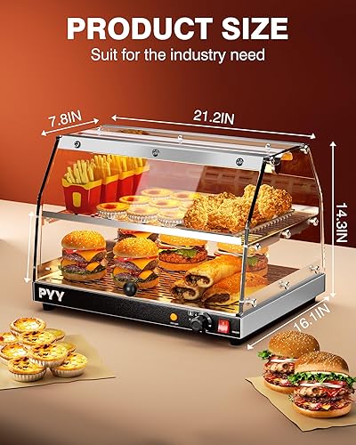 Miniatura 6 de PYY Calentador de alimentos comercial, calentador eléctrico de 2 niveles para encimera, con iluminación LED, puerta de vidrio ajustable, vitrina de