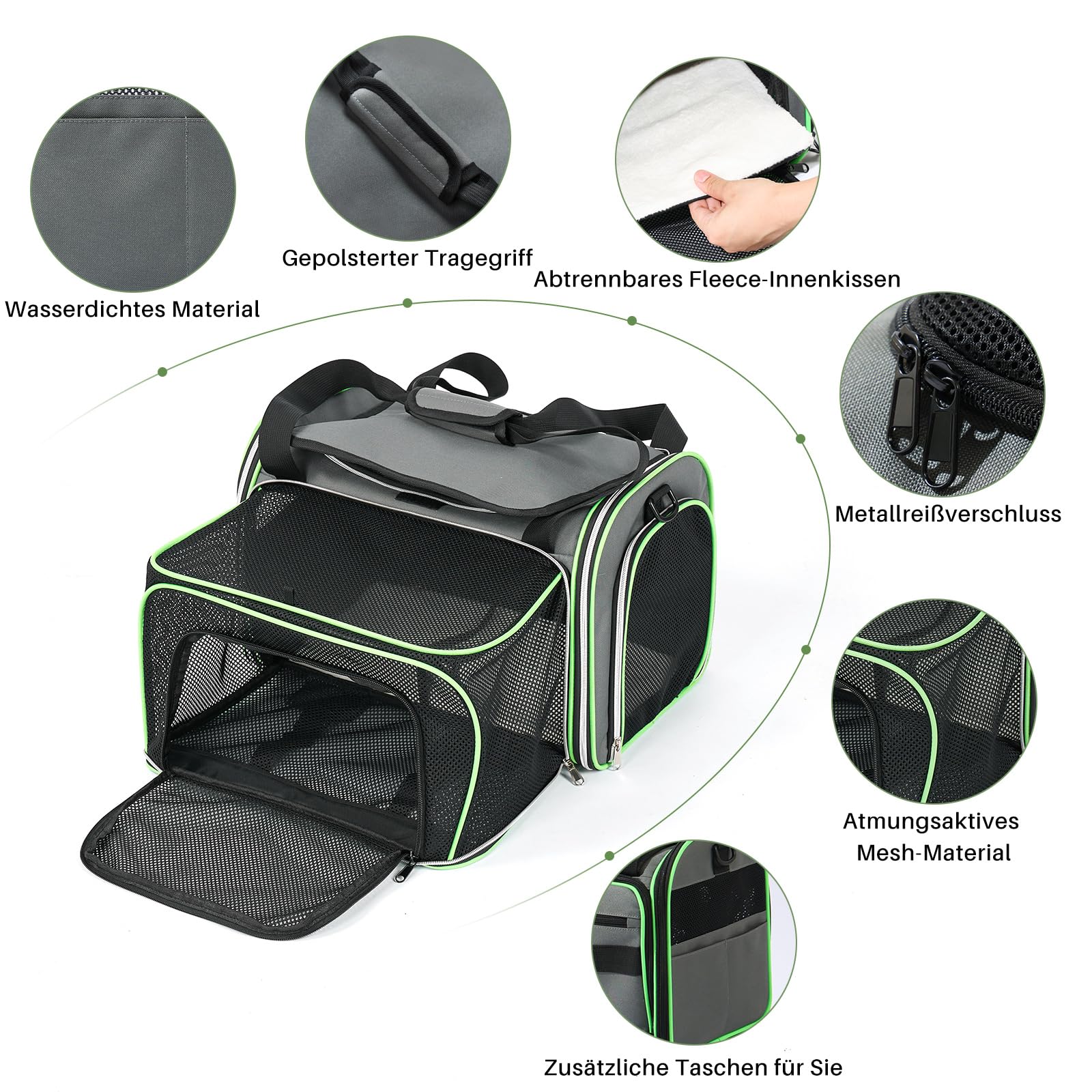 Gardner Pet Katzentransportbox, Haustiertragetasche, Faltbar und Erweiterbar für Katzen und kleine Hunde, atmungsaktive Transporttasche, Haustier-Reisetasche mit Schultergurt, BPA-frei, L