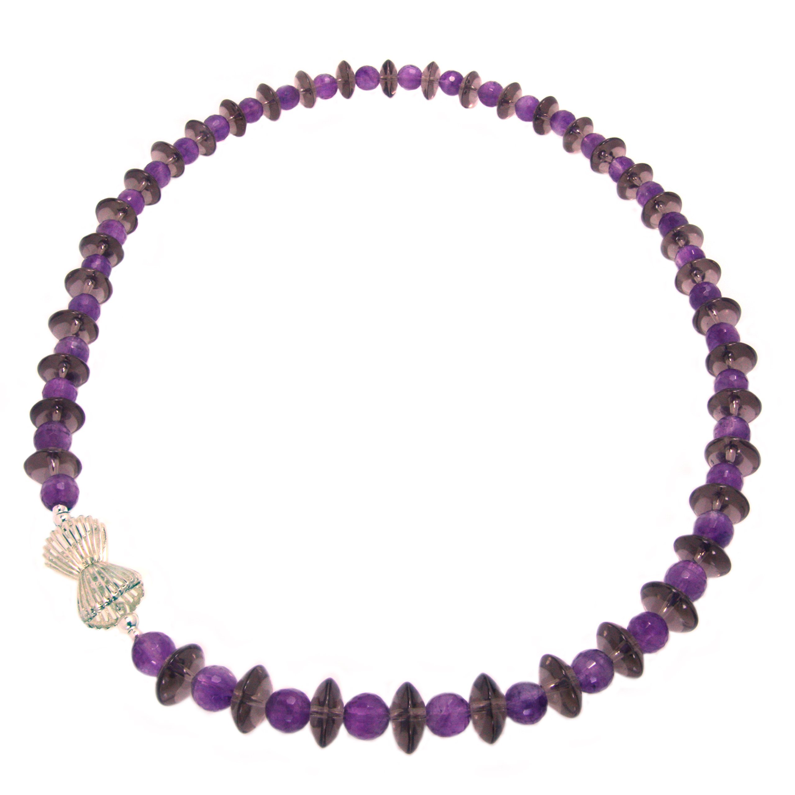 Collana Ametista e Quarzo Fume 'in Argento Sterling – Dimensioni delle Pietre 8 mm e 5 x 12 mm