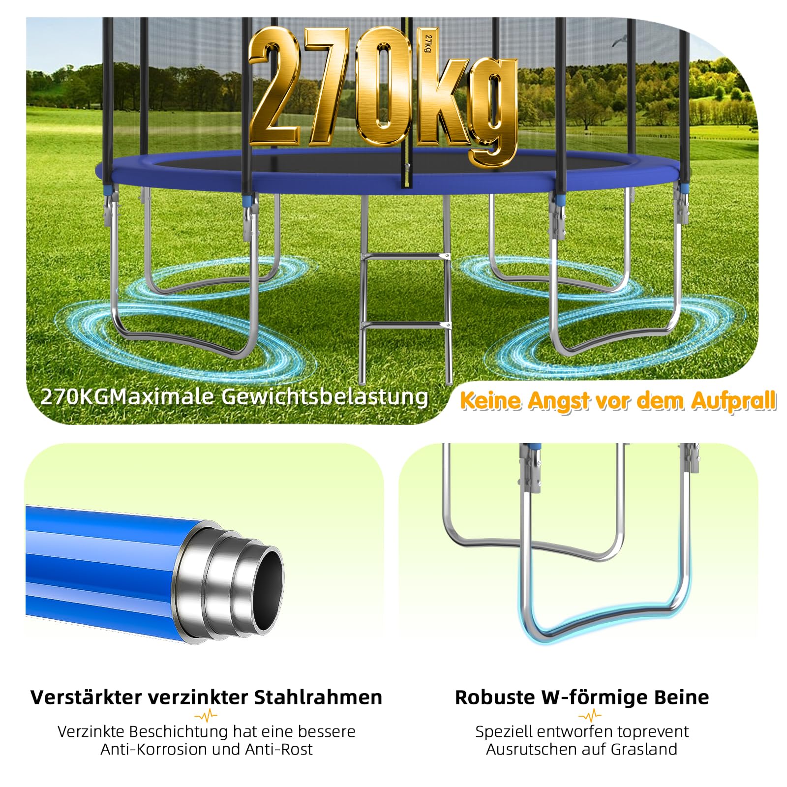 Redkid, Trampolin Outdoor Ø 305/366 cm, Kindertrampolin Gartentrampoline mit Sicherheitsnetz, Leiter, Basketballkorbbrett,Belastbarkeit 440 Pfund