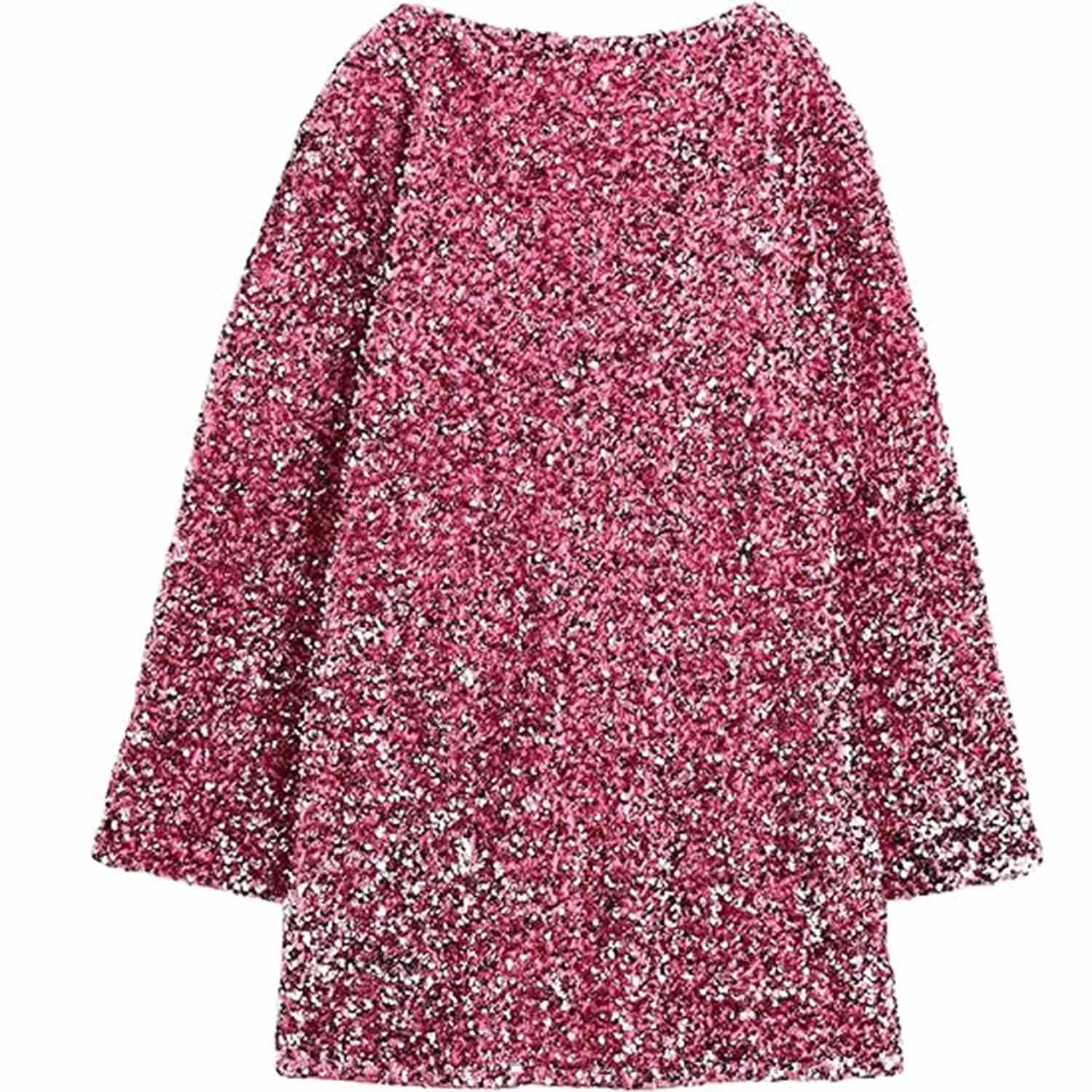 ISOUDE Mini Abito da Donna con Paillettes Scintillanti Senza Schienale, Maniche Lunghe, Abiti da Club Aderenti con Glitter (XXL,Pale Pinkish Gray)