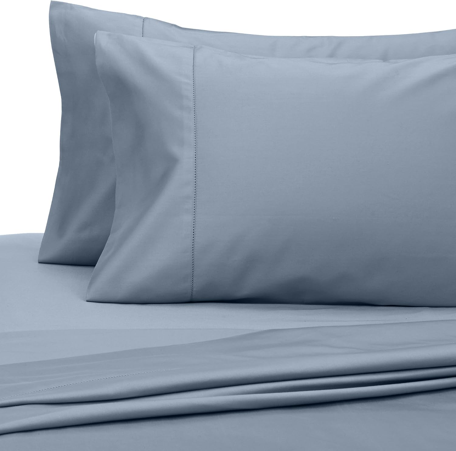 Amazon Brand – Pinzon 400 Thread Count Egyptian Cotton Sateen Hemstitch Sheet Set - Queen, Dusty Blue