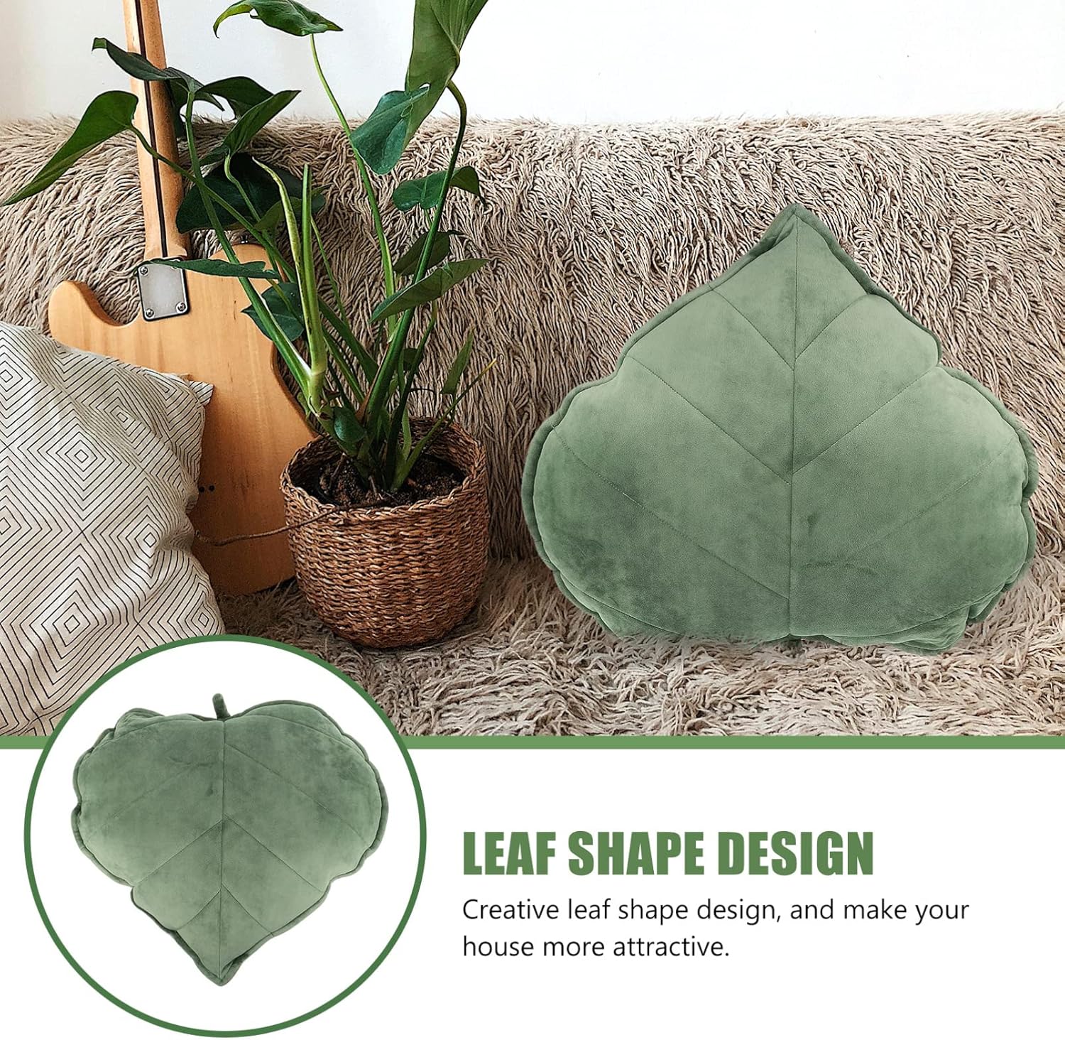 MAGICLULU Stuffed Leaf Pillow Leaf Shaped Throw Pillow Soft 3D Pillows Decorative Plant Shaped Throw Pillow Cushion for Bedroom Sofa Couch Car Chair Plush Cushion