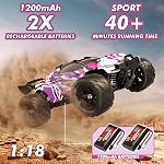 Pink Remote Control Car for Girls, 1:18 Fast rc Cars for Girls with 40+ KM/H 4WD Off-Road rc Truck, Includes 2 Rechargeable Batteries, 8-14 Year Old Girl Gifts