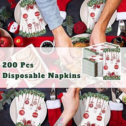 Miniatura 4 de Crtiin 200 servilletas de Navidad para invitados de Navidad, bolas de Navidad, servilletas de papel desechables para invitados, servilletas de