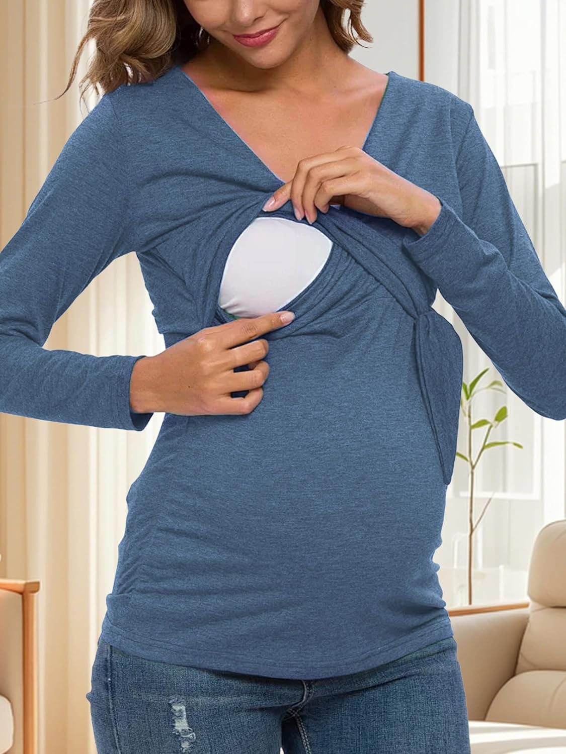Glampunch Women's Maternity Shirts Short & Long Sleeve Tie Front Wrap Maternity Tops - Image 2
