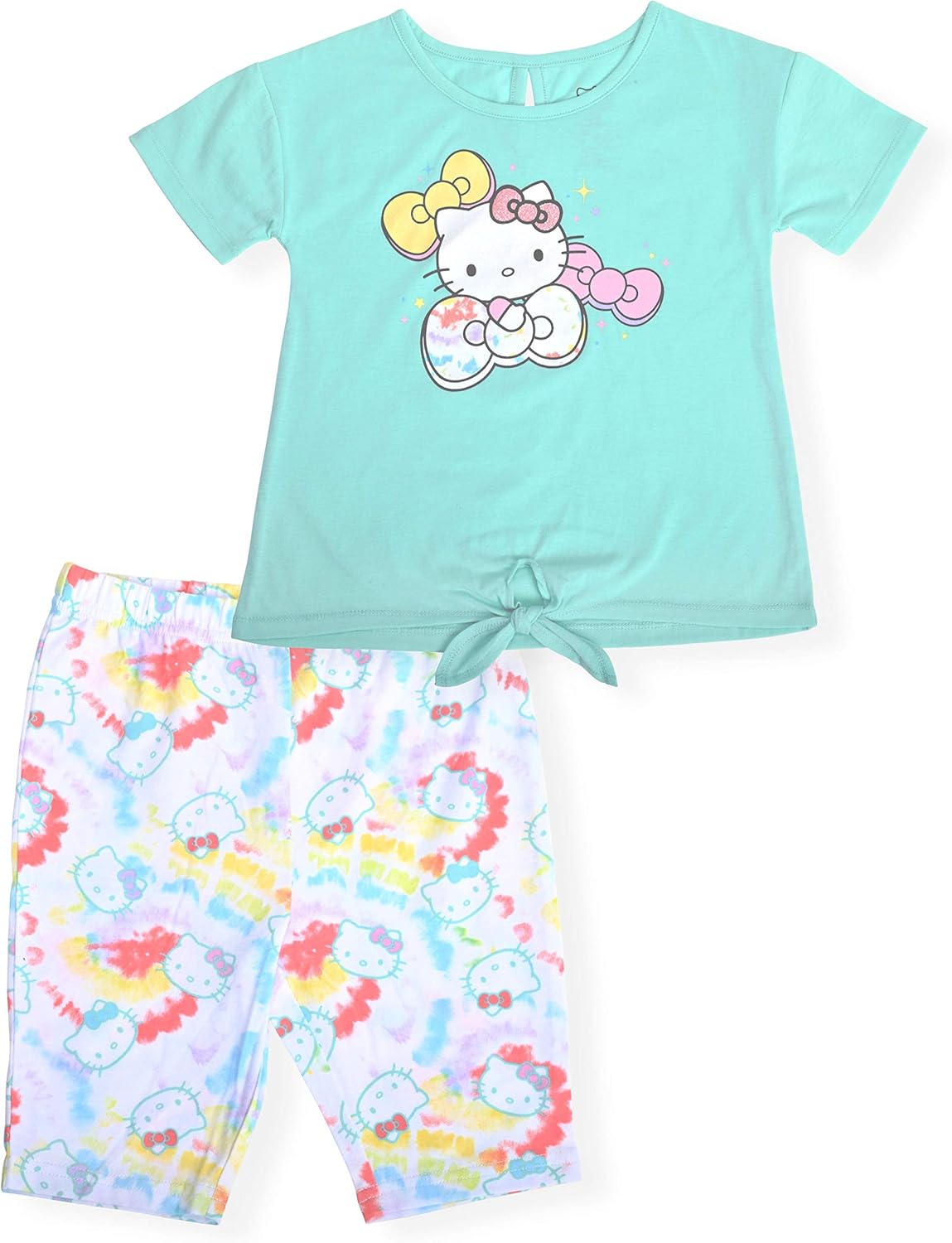 Hello Kitty Girls 2-Piece Fashion Tee Shirt and Active Bike Short Set With Top and Fashion Tight Shorts Clothes for Girls