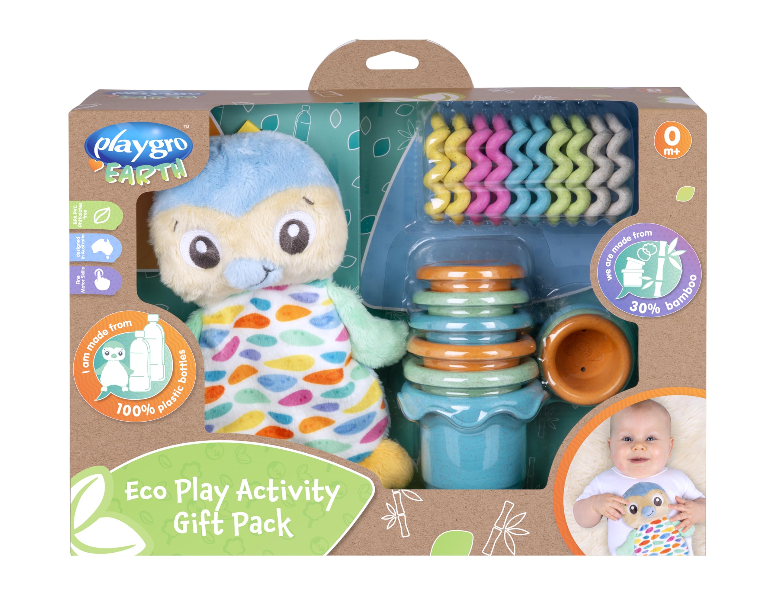 Playgro Plush Stuffed Animal Gift Set ECO Penguin Made from Recycled Water Bottles, Multicoloured, Small - Image 4