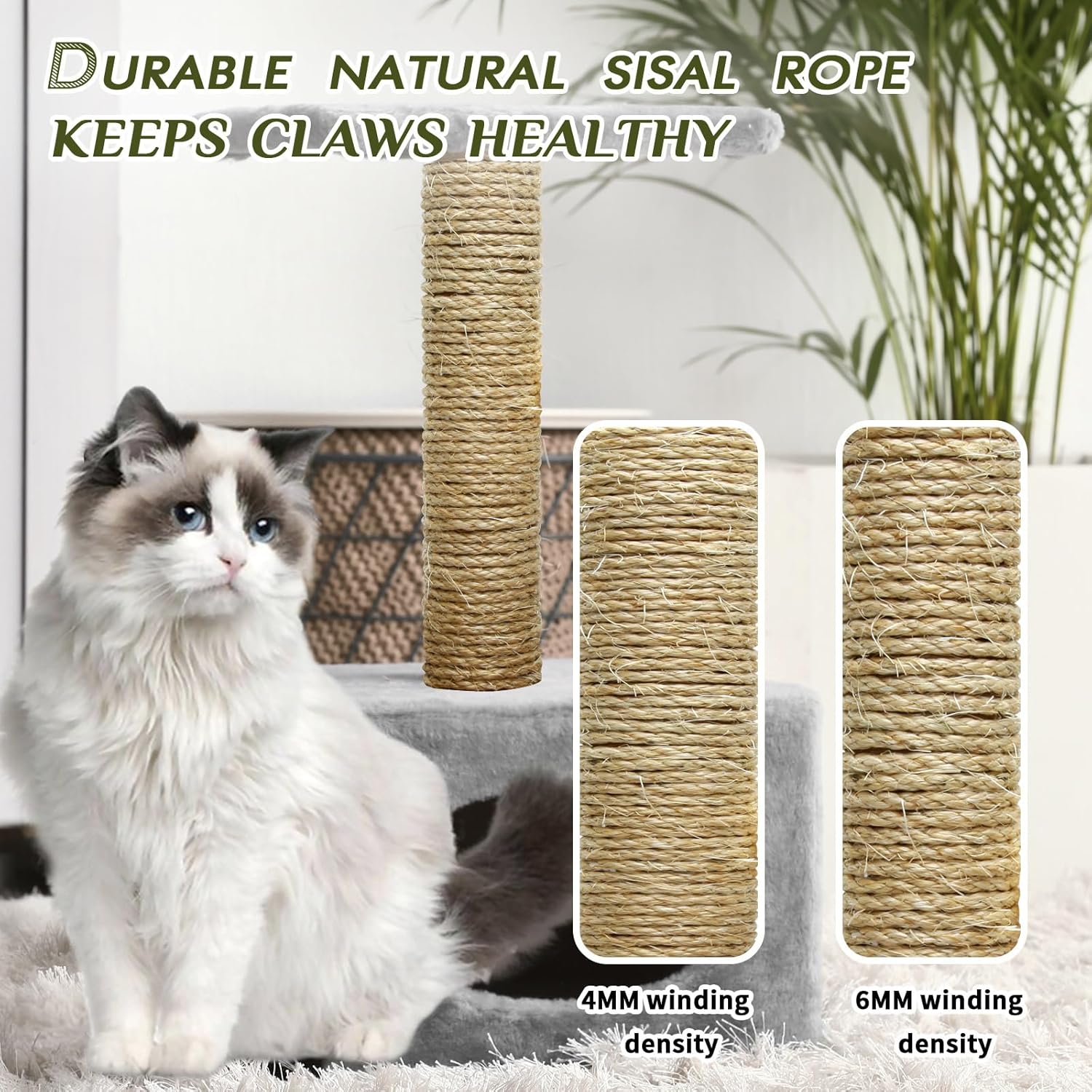 review Natural Sisal Rope 1/4 Inch by 98-Feet for Cat Scratching Post Tree Tower Replacement Repair and Replace, DIY Hemp Twine Rope for Kittens Shelves Furniture Window Perch House Climbing, 6mm by 30m