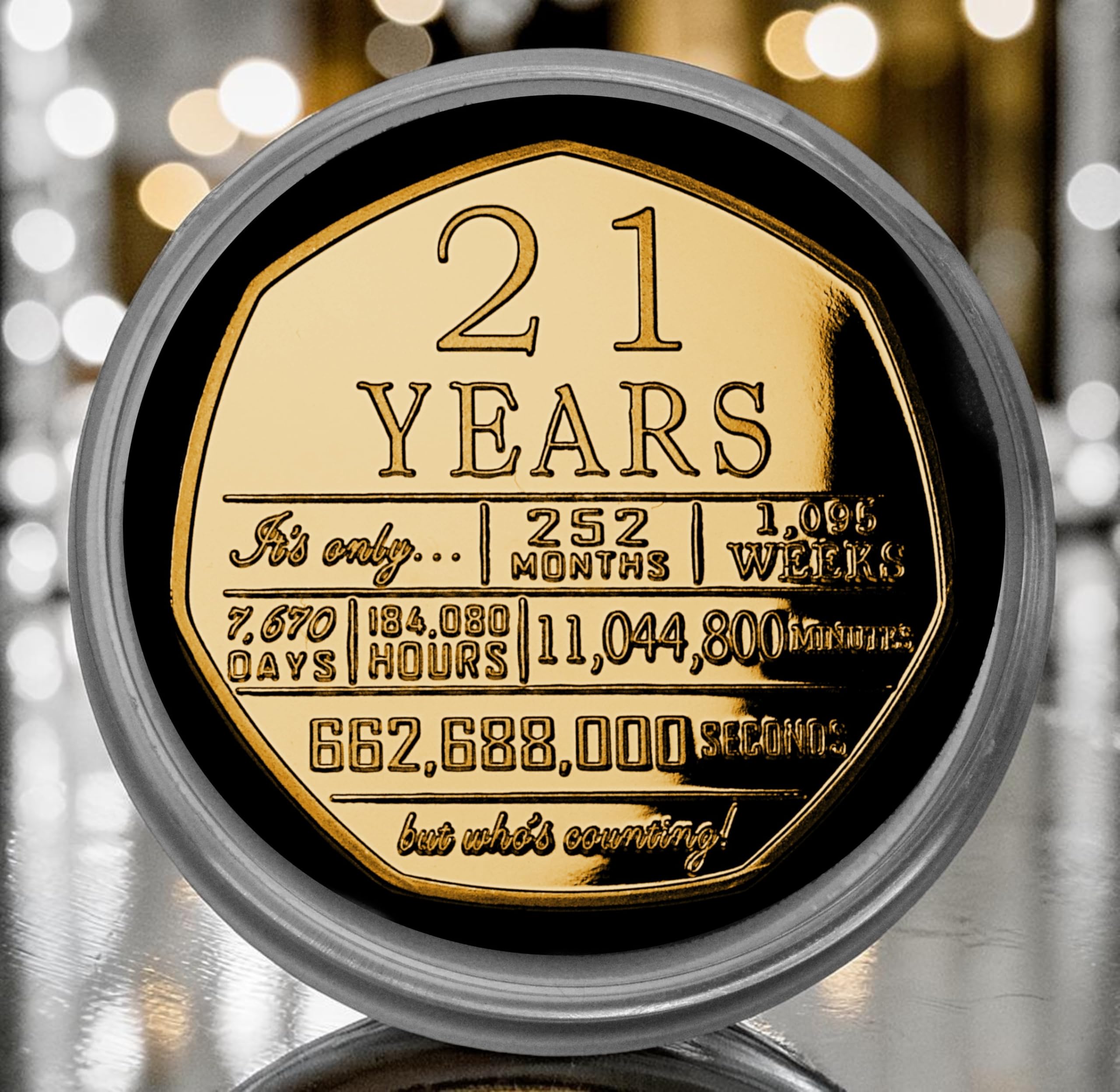 The Commemorative Coin Company 21st Birthday 24ct Gold Commemorative in Capsule. Gift/Present Congratulations Son/Daughter/Party. Twenty One 21 Years