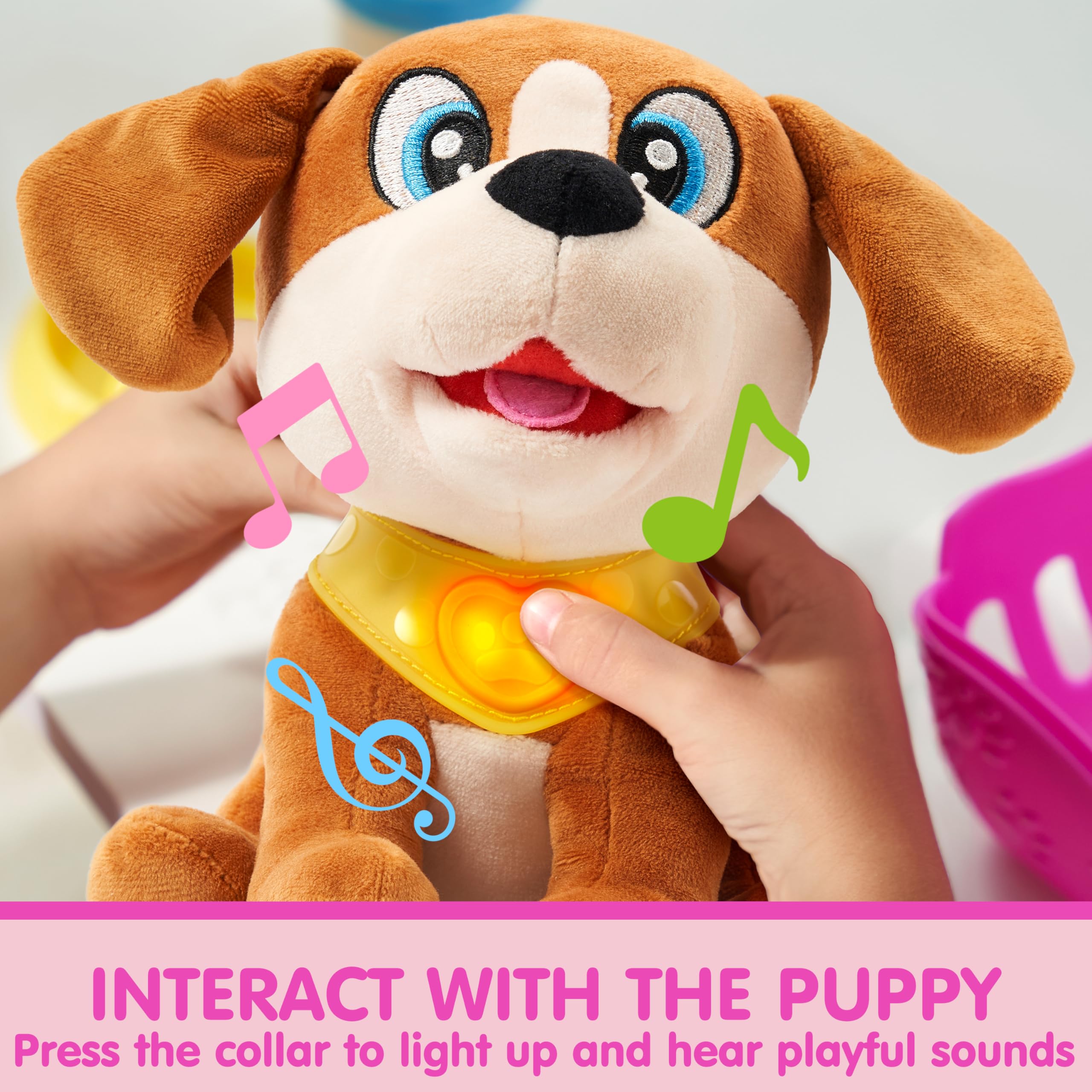 JOYIN Juguetes de peluche para perros para niños, juguete interactivo para cachorros con luces y sonidos, juguetes para el cuidado de mascotas con transportador y accesorios, juego de simulación para