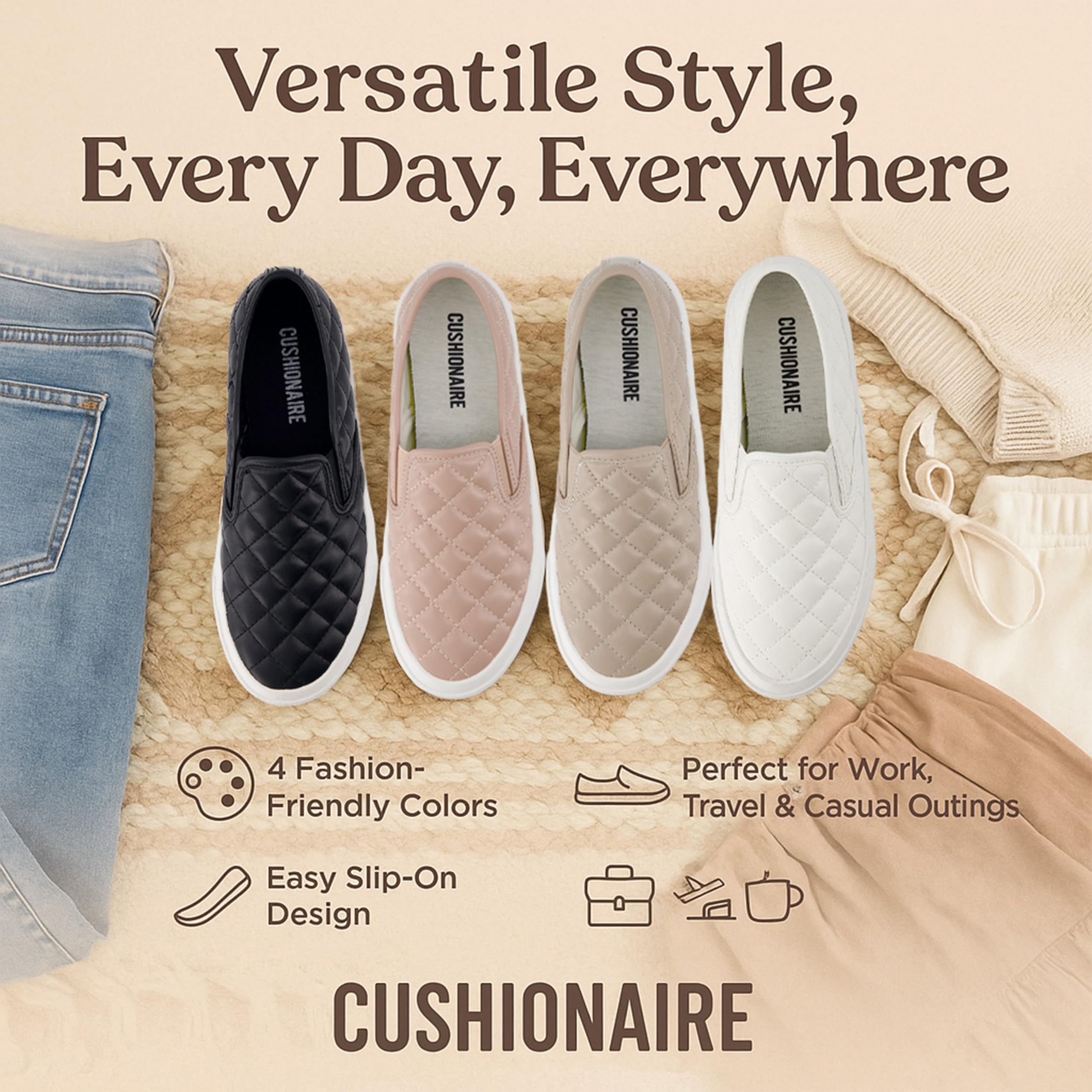 CUSHIONAIRE Faze - Tenis acolchados para mujer, de piel sintética, con plantilla de espuma viscoelástica y suela de goma