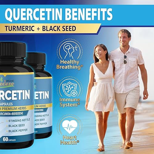 Miniatura 4 de Suplemento de quercetina  2 paquetes de 60 cápsulas con cúrcuma, berberina, ortiga, semillas negras, pimienta negra  4 meses de suministro