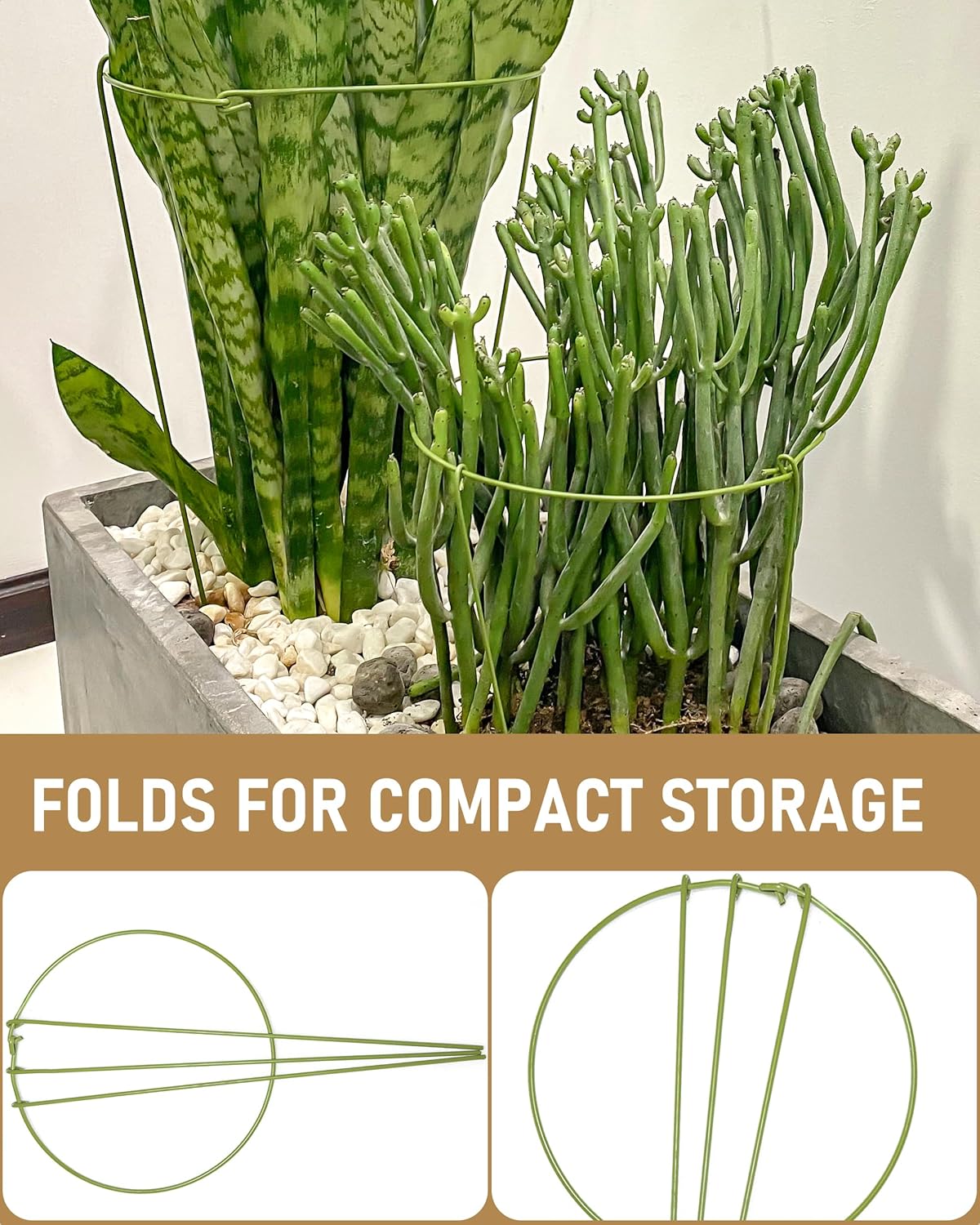 3-Pack Heavy Duty Plant Support Stakes, Metal Plant Ring Cages for Indoor Outdoor Plants, Adjustable Garden Stakes for Peonies, Monstera, Pothos, Hydrangea, Vines & Potted Plant (10" W x 17" H) - Image 3