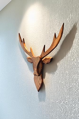 Miniatura 7 de Soporte de pared con cabeza de ciervo de madera mejorado 2025, 29.5 pulgadas, busto de ciervo de taxidermia sintética hecho a mano para cabaña de