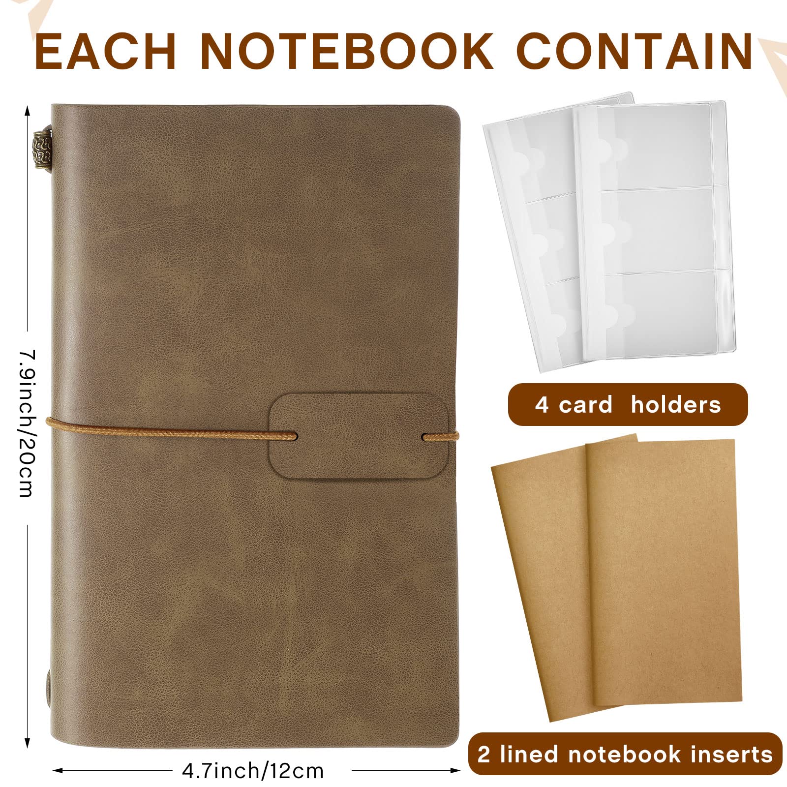 Condition photo showing As Is for sabary 8 pack vintage travel notebooks pu leather lined journals retro refillable travelers writing notebook and card holders for men women, 4.72 x 7.87 inch, 80 sheets/ 160 pages
