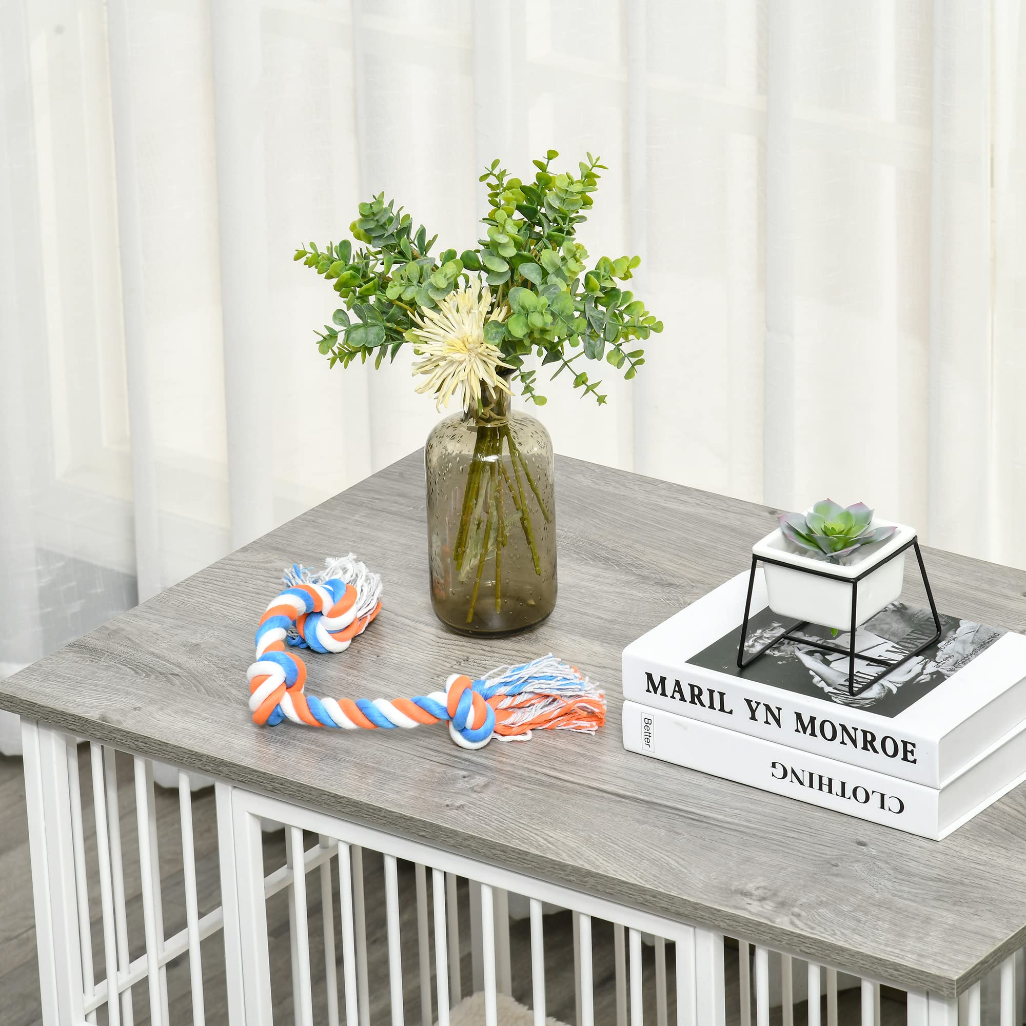 PawHut Hundekäfig Möbel mit Tür Kissen Stahl Hundebox für Zuhause Indoor Hundehütte für mittelgroße Hunde unter 15 kg Hundehaus 86x60x70 cm Grau