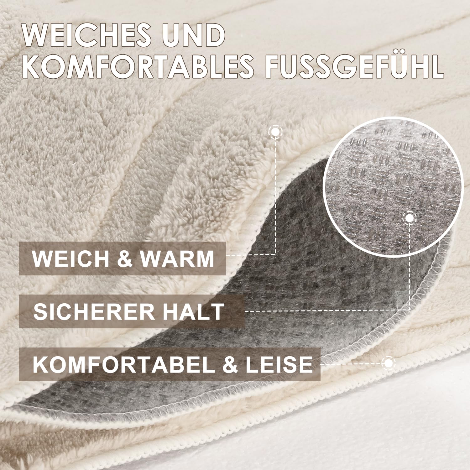 Runder Teppich Beige Ø 120 cm mit Relief-Struktur Kreise, Weicher Soft-Flanell, rutschfest, Waschbar & Faltbar, Deko-Akzent für Kinderzimmer & Leseecke