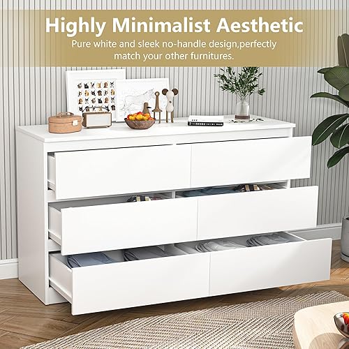 Miniatura 7 de Spaco Cómoda blanca para dormitorio, cómoda de 6 cajones, cómoda y cómoda, cómoda de madera, muebles de dormitorio, cómoda de TV ancha para