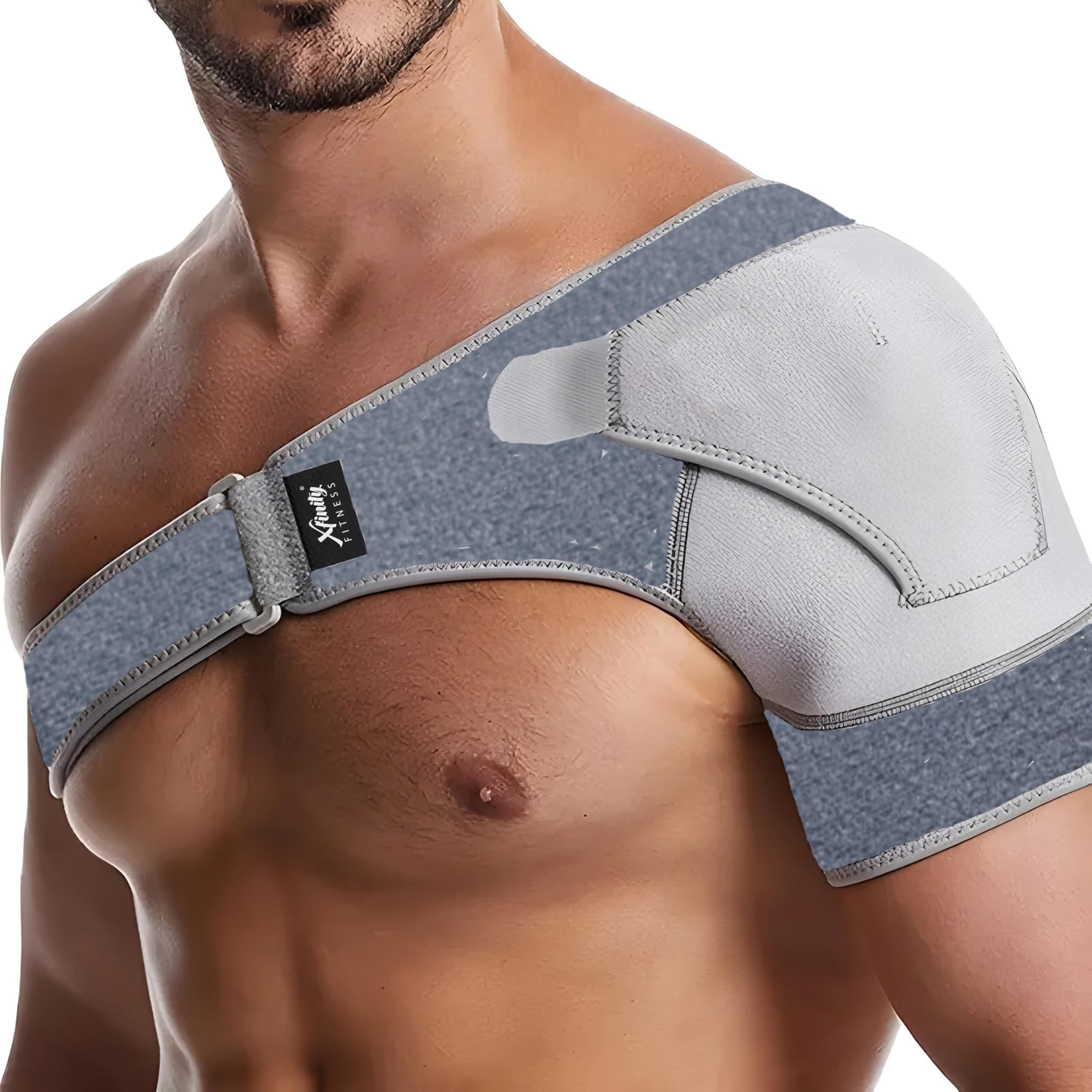 Xfinity Fitness Neoprene Shoulder Support Belt Brace for Men & Women | Adjustable Support for Pain Relief, Compression & Rotator Cuff Stability | Shoulder Pain Relief Product (Grey)-picture-10