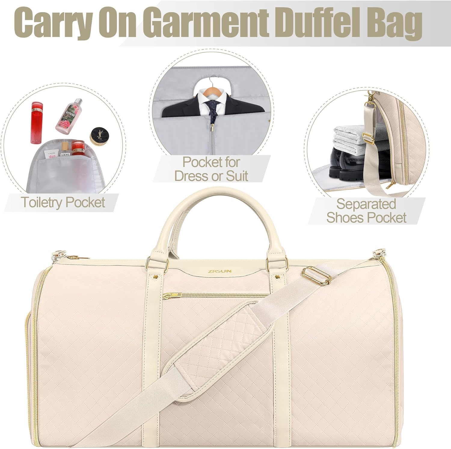 Ultimate 3-in-1 Garment Duffel Bag – Wrinkle-Free, Spacious 50L Capacity, Waterproof, Ideal for Business Trips & Weekend Getaways (Beige) - Image 3
