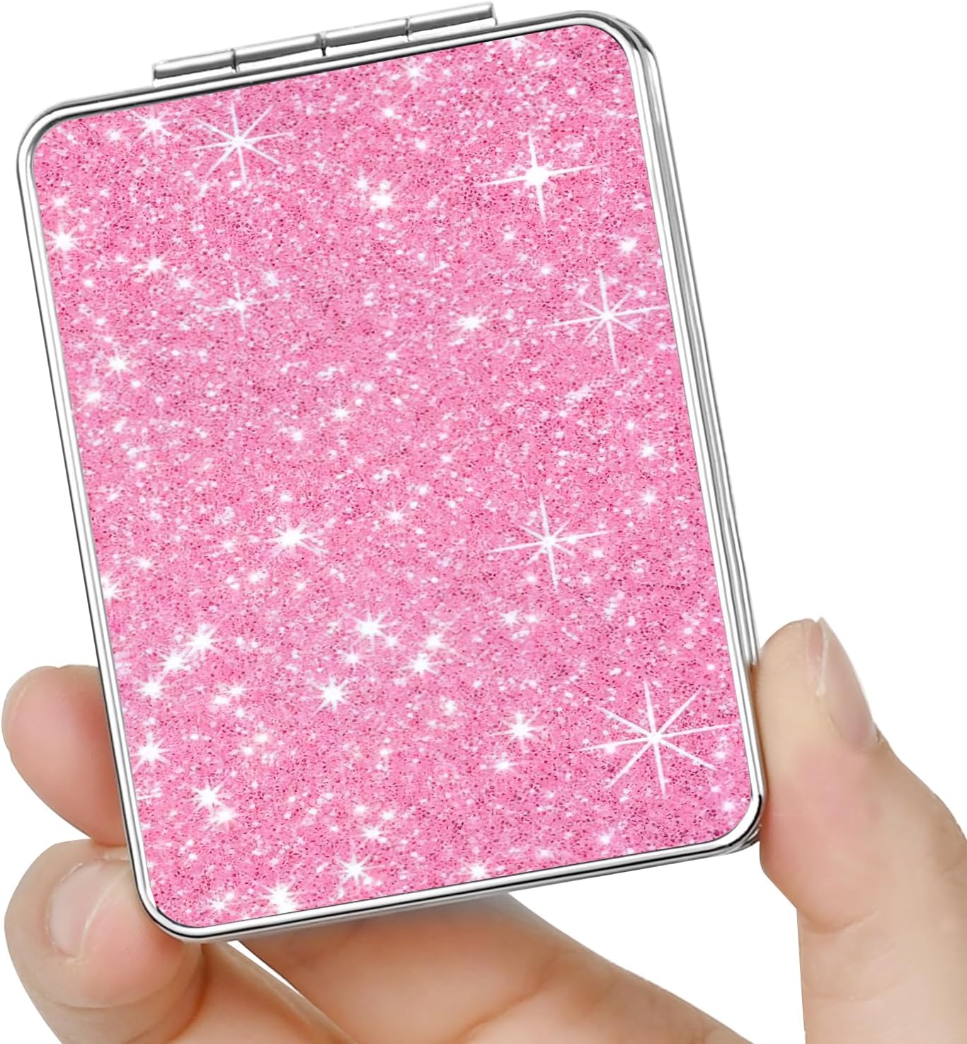 Pocket Mirror, Small Travel Mirror with Magnification, Portable Double-Sided Magnifying Cosmetic Mirror for Daily (Glitter - 1)