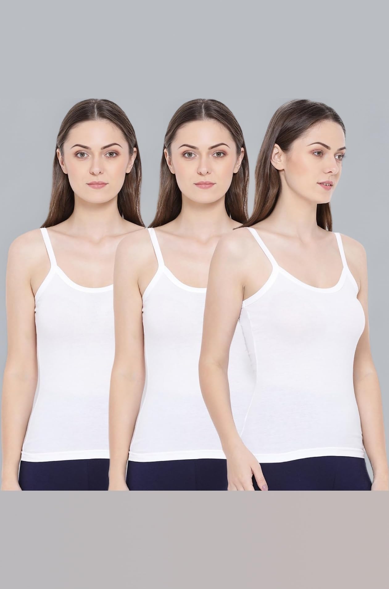 Rupa Softline Women Super Combed Cotton Camisole, Under-Shirt, Stretchable and Body-Hugging, Pack of 3