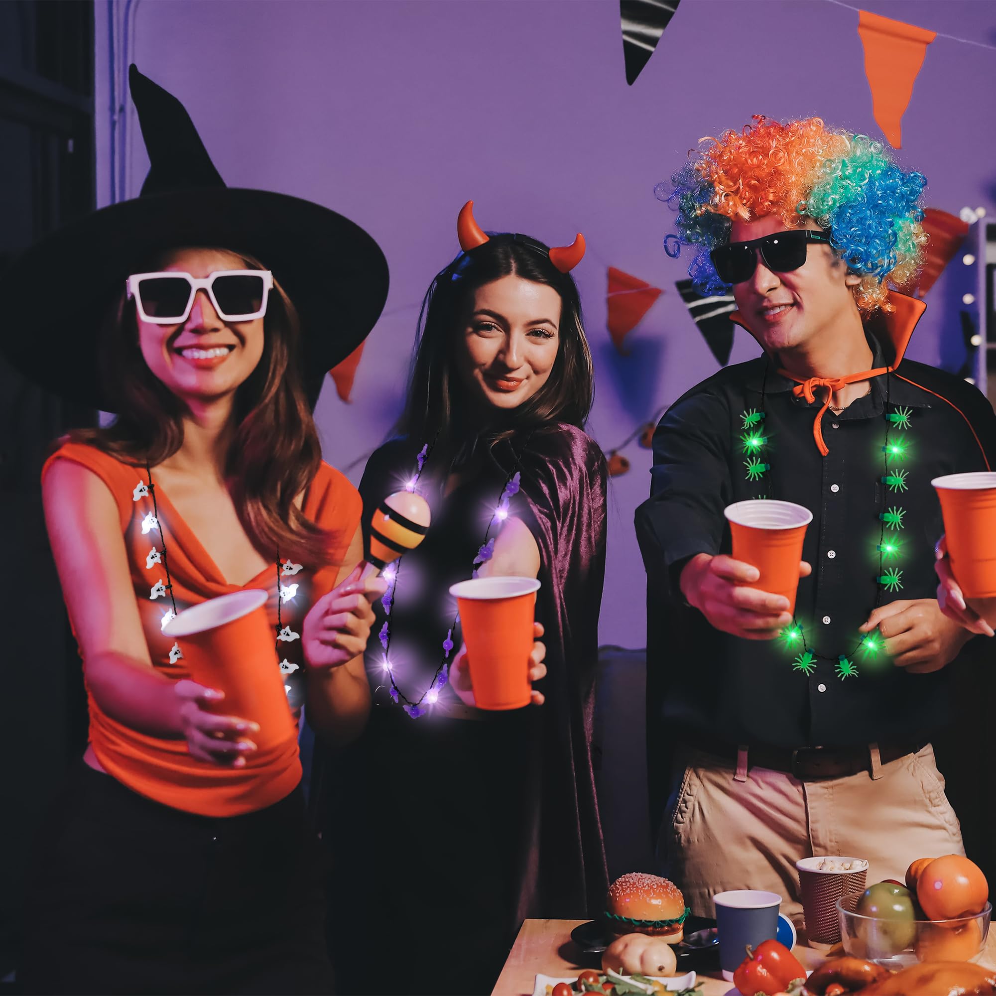 Akcesoria do naszyjników na Halloween, podświetlane naszyjniki na Halloween, upominki na imprezę, kolorowe świecące naszyjniki z dynią ducha nietoperzy, świecące naszyjniki do cukierek albo psikus