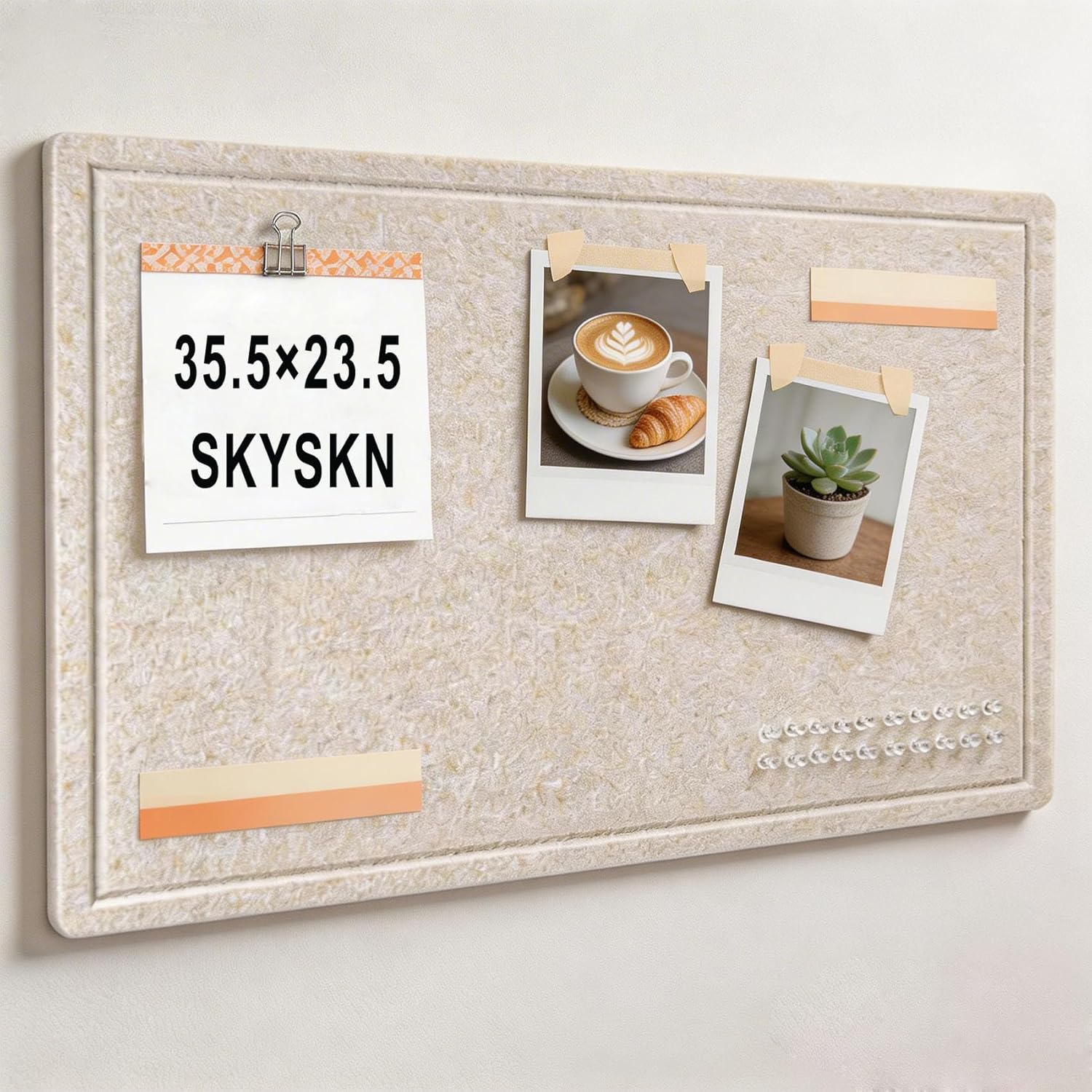 Bulletin Board Decorations, 35.5 x 23.5 inches Decorative Felt Pin Board, Cork Board Alternative for Wall, Felt Bulletin Board with Pushpins,Picture Board for Photos - Oatmeal