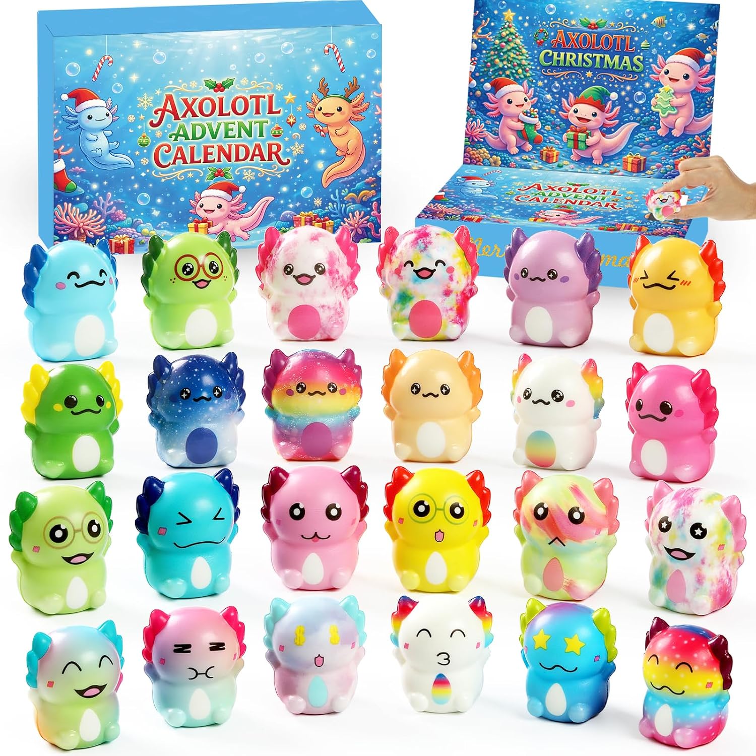 Axolotl Squishy Advent Calendar 2026,24 Axolotl Slow Squisies Toys,Christmas Countdown Calendar Party Favors,Christmas Stocking Stuffers Gifts