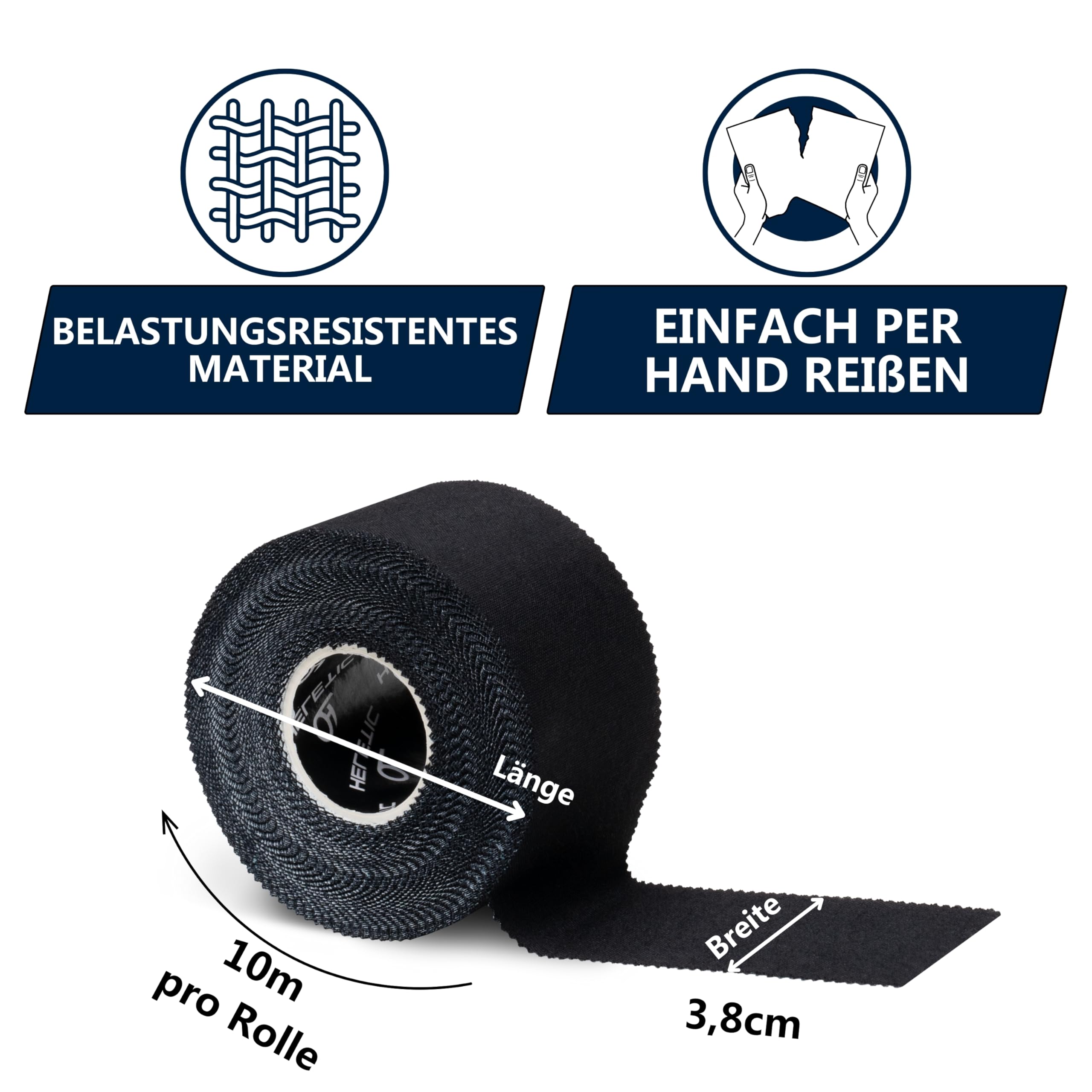 HELETIC Tape Sportivo 3,8 cm x 10 m Athlete Edition - Nastro Sportivo specialmente Forte, Facile da strappare e Idrorepellente
