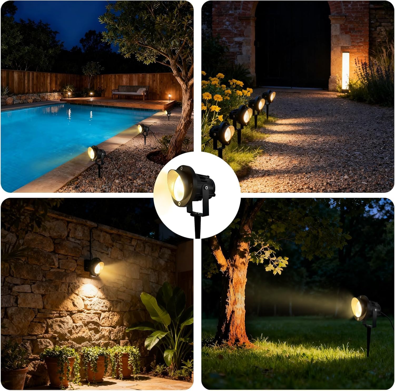 4 Stück Gartenbeleuchtung LED mit Strom Warmweiß 10W LED Gartenstrahler mit Erdspieß IP65 Wasserdicht Gartenleuchte für Außen Garten Wegen Rasen Hof (1,5 m Kabel mit Stecker)