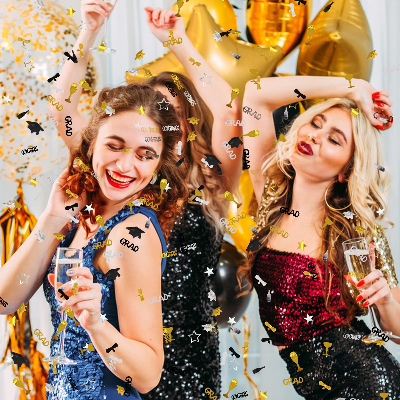 24 Stück Glitzer 2023 Ausschnitte - Doppelseitig, Für Abschlussfeier, Party-Deko, Inkl. Hanfseil