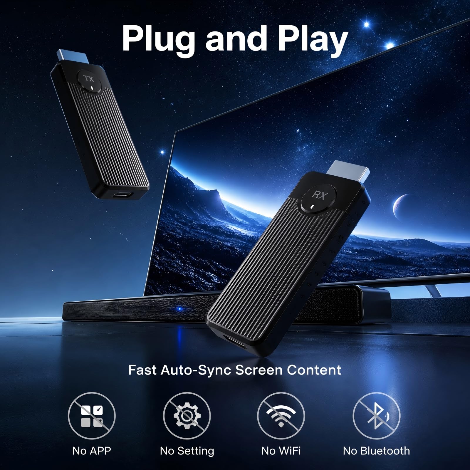 Trasmettitore Ricevitore HDMI Wireless, 1080P 60Hz Plug and Play, Nessun Driver Nessun Wi-Fi, 50m Trasmissione 5.8G, Mirroring Estensione per PC Portatile Proiettore TV