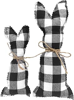 EBaokuup 2PCS Easter Farmhouse Rustic Bunnies, Stuffed Fabric Bunny Spring Decor, Farmhouse Pastel Bunny Decor for Easter Basket Bowl Fillers Rabbit Collections(Black)