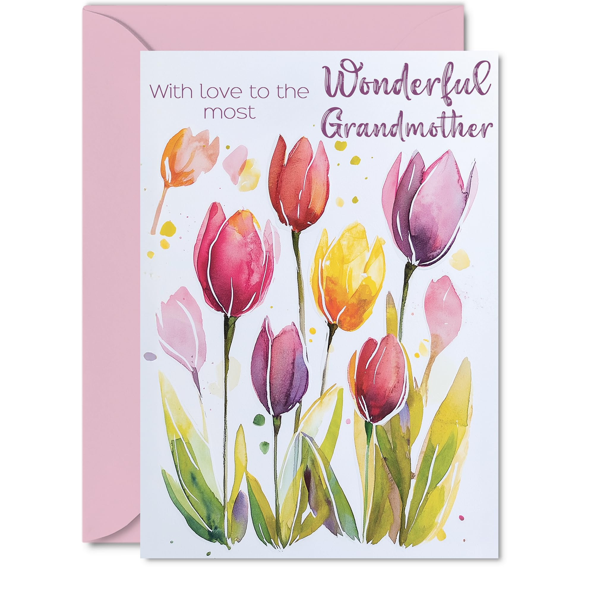 Grandmother Birthday Card, Watercolour Tulips Flowers