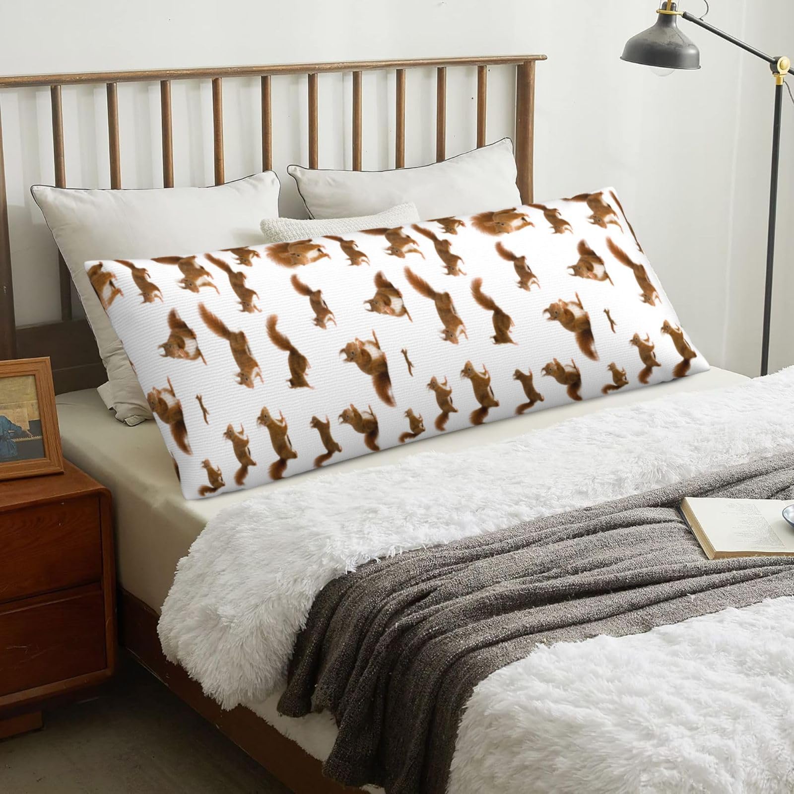 Eurasian Red Squirrels, Body Pillow Cover with Zipper,Long Body Pillowcase 20 x 60 in