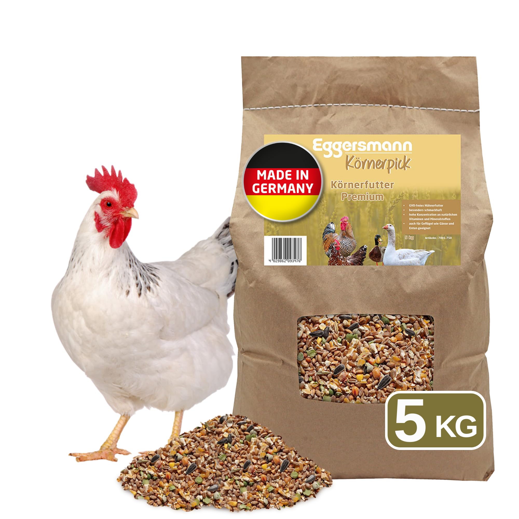 Eggersmann Körnerpick 5kg Premium Hühnerfutter - Körnerfutter Premium Geflügelfutter - Premium Körnermischung für Hühner Gänse und Enten aus natürlicher Herstellung