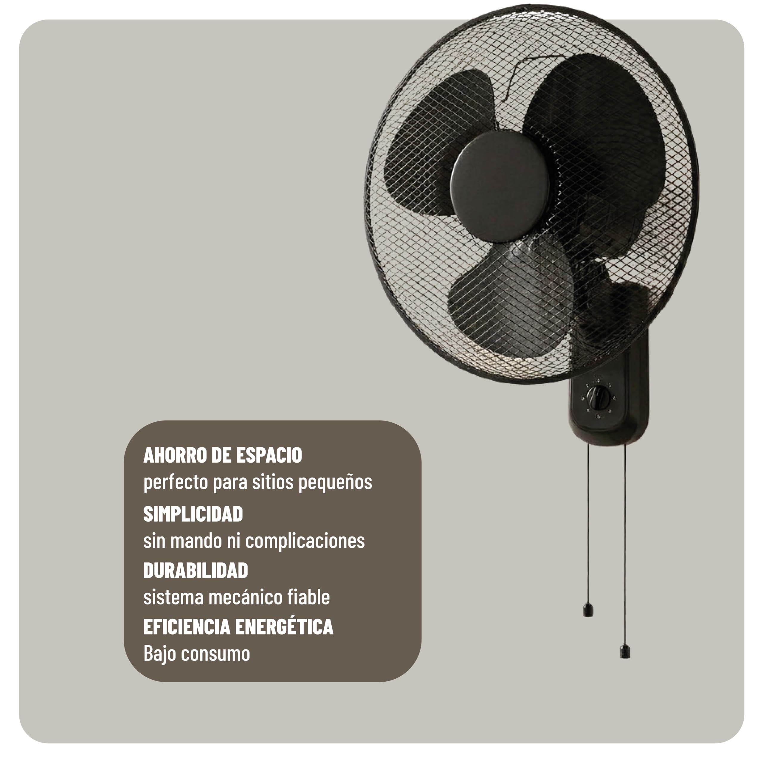 GROWMANIA Ventilador de Pared Negro con Cuerda | Ventilador 40 W con 3 Velocidades y Oscilación 90º
