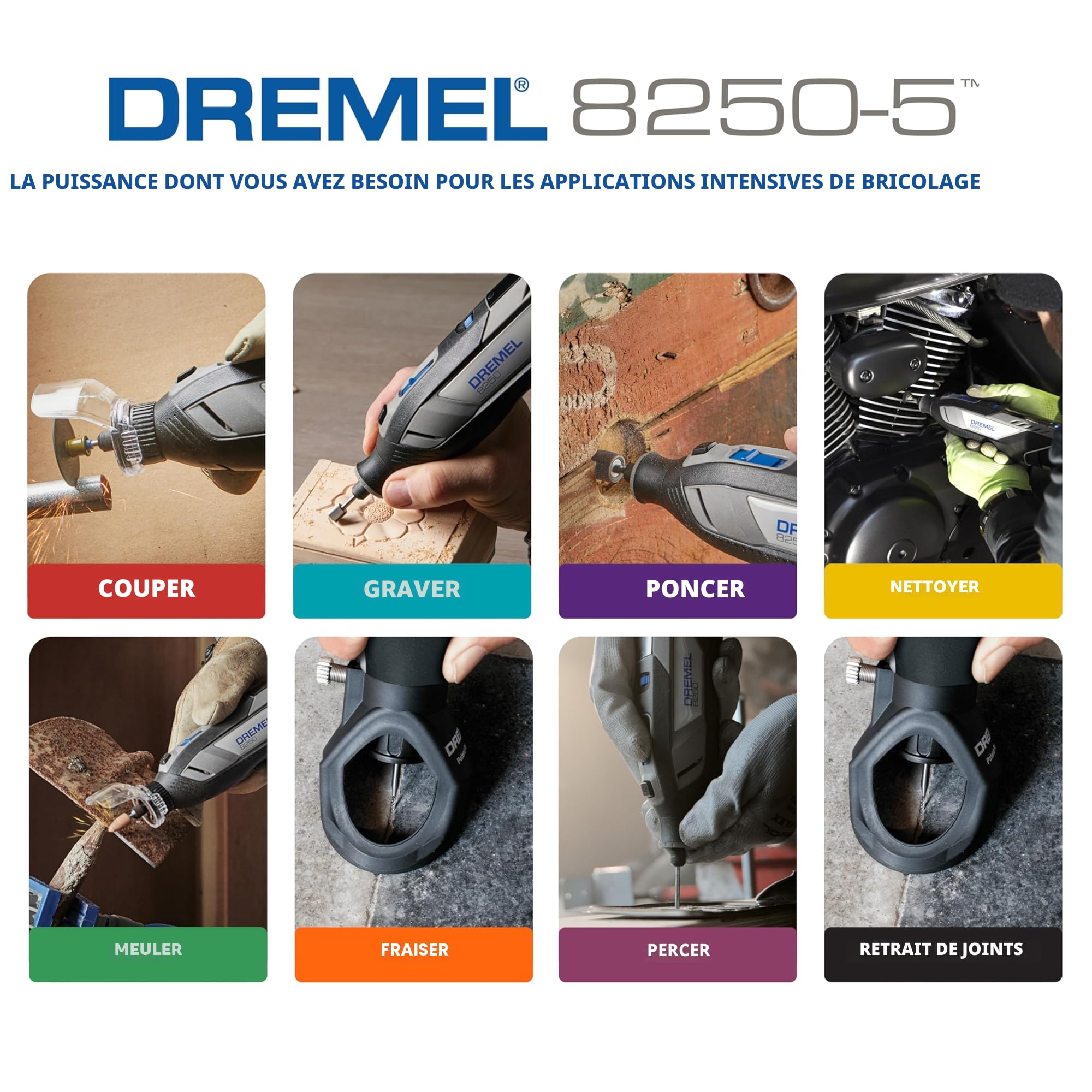Dremel 8250 Outil rotatif sans fil 12 V 5 000-30 000 tr/min Kit d'outils multifonctions sans balais avec boîte Dremel, 65 accessoires, 5 accessoires et embouts, pour poncer, fraiser, graver