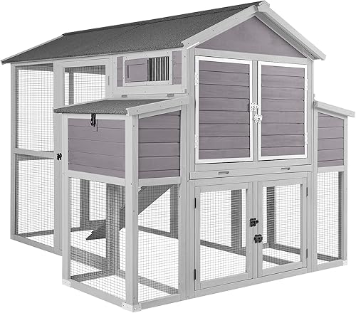 GUTINNEEN Gallinero con grandes cajas anidables, gallinero al aire libre con área para dormir de 30.5 pies cuadrados y carrera para 6 a 10 pollos de