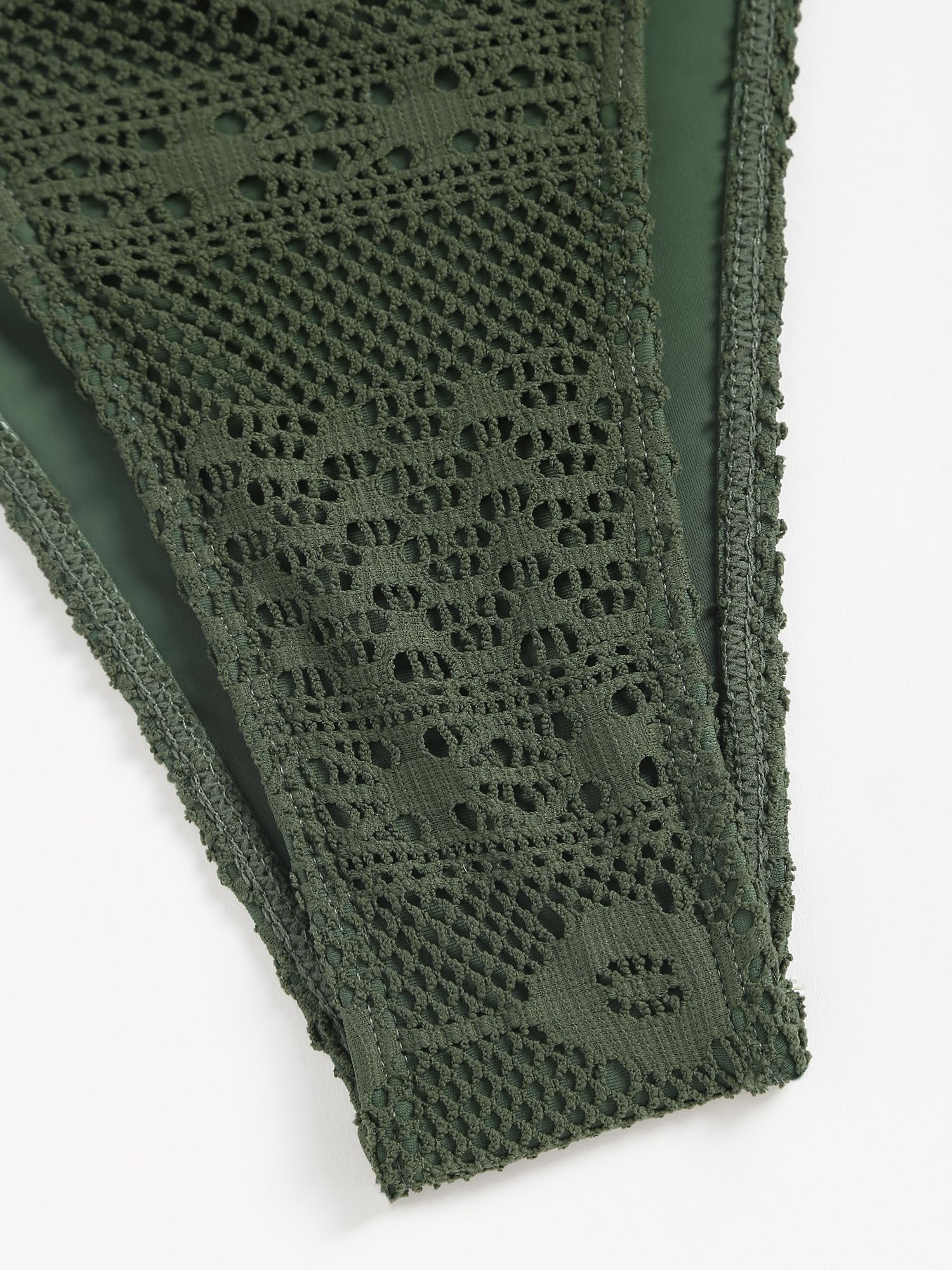 ZAFUL Women's Bikini Set Fishnet Triangle Tie Convertible Collar Halter Bandeau Shell Two Piece Bathing Suit: X-Large Army Green